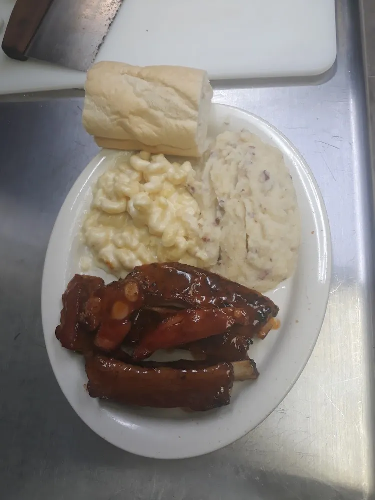 BBQ Ribs Mashed Potatoes Mac and Cheese